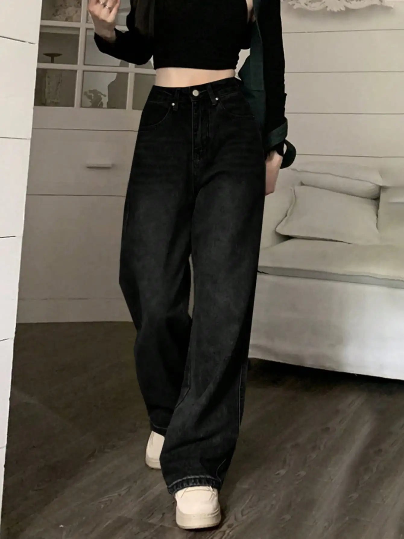 Women’s High Waist Wide Leg Jeans – Retro Vintage Slimming Mop Pants UK