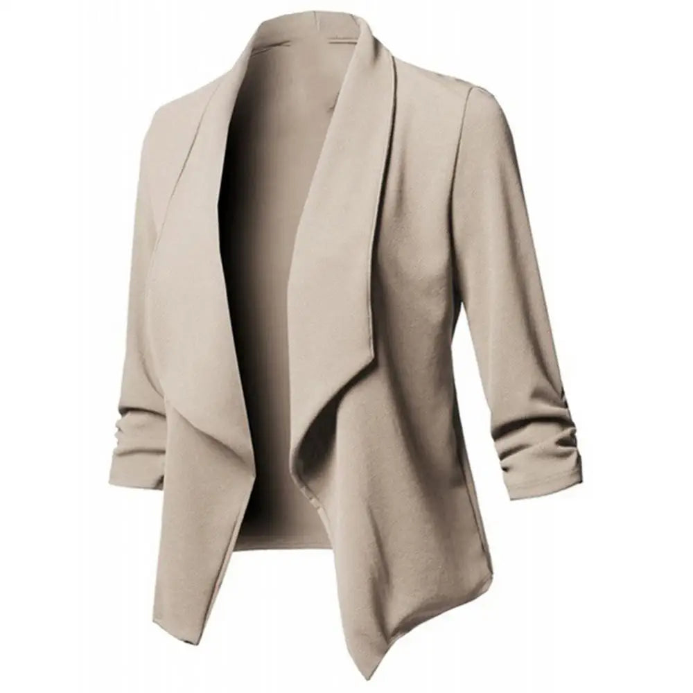 Oversize Cardigan Open Front – Solid Color Long Sleeve Slim Fit Office Lady Coat, S to 5XL