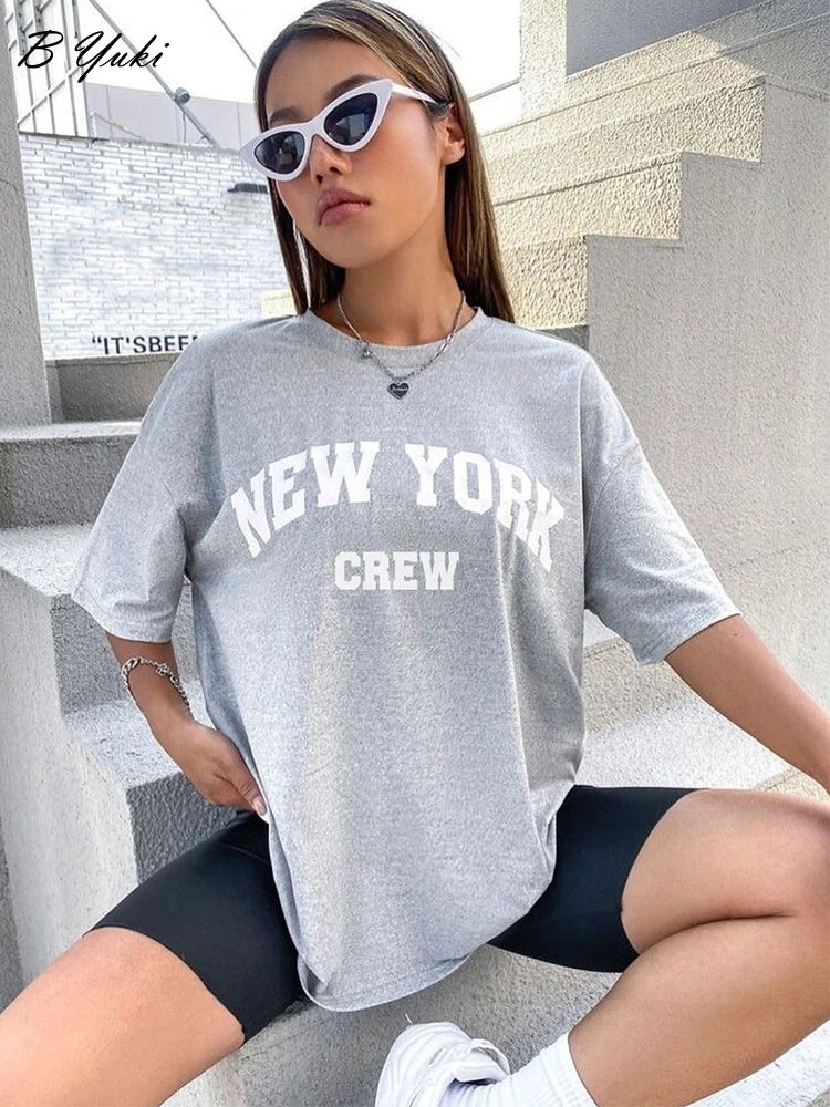 Plus Size Cotton Letter Print T-shirt – Blessyuki Women’s Casual Summer O-Neck Tee UK