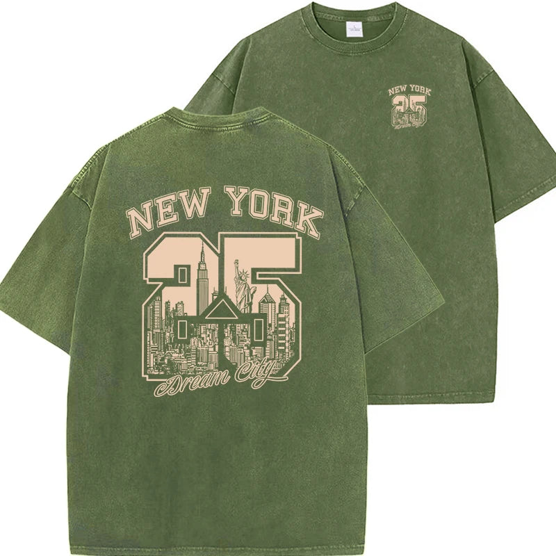 New York City Funny Print Woman T Shirts Summer Vintage Washed Cotton Breathable Tee Shirt Fashion Casual Home Tshirt