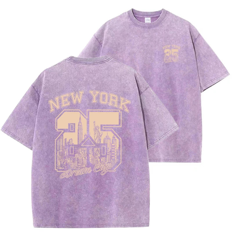 New York City Funny Print Woman T Shirts Summer Vintage Washed Cotton Breathable Tee Shirt Fashion Casual Home Tshirt