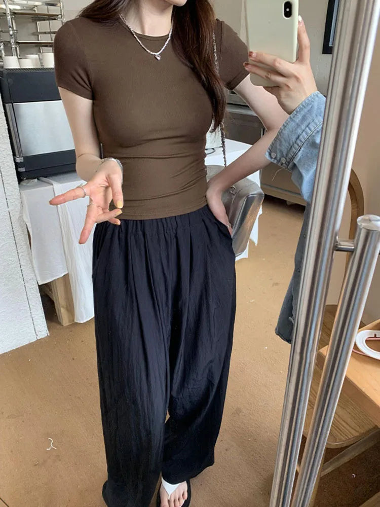 Basic Solid Crop Top Short Sleeve – Anitrendy Skinny Crewneck Tee for Women UK Summer 2025
