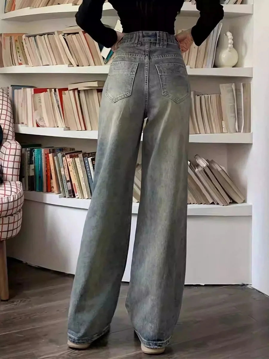 Women’s High Waist Wide Leg Jeans – Retro Vintage Slimming Mop Pants UK