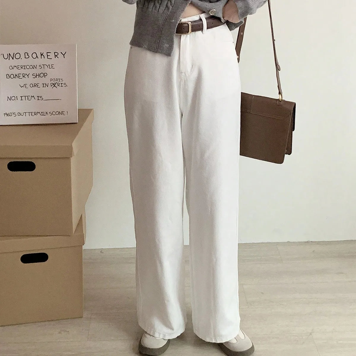 Women’s High Waist Wide Leg Jeans – Retro Vintage Slimming Mop Pants UK