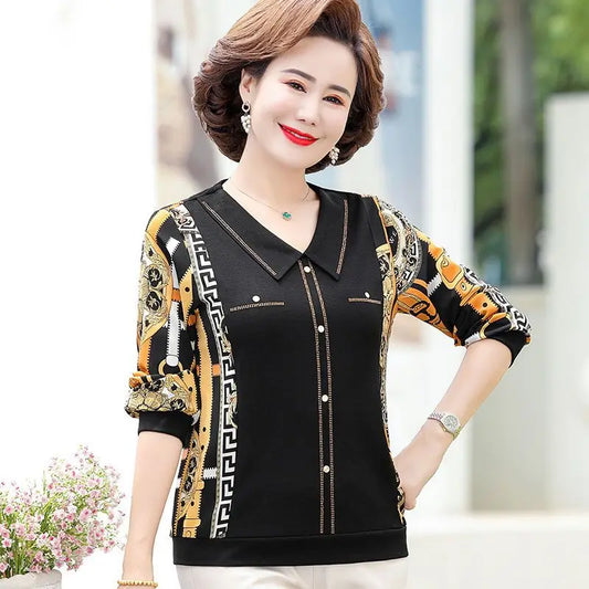 Fashionable Spliced Lapel T-shirt – Anitrendy Middle-aged Women’s Elegant Spring Summer Top UK
