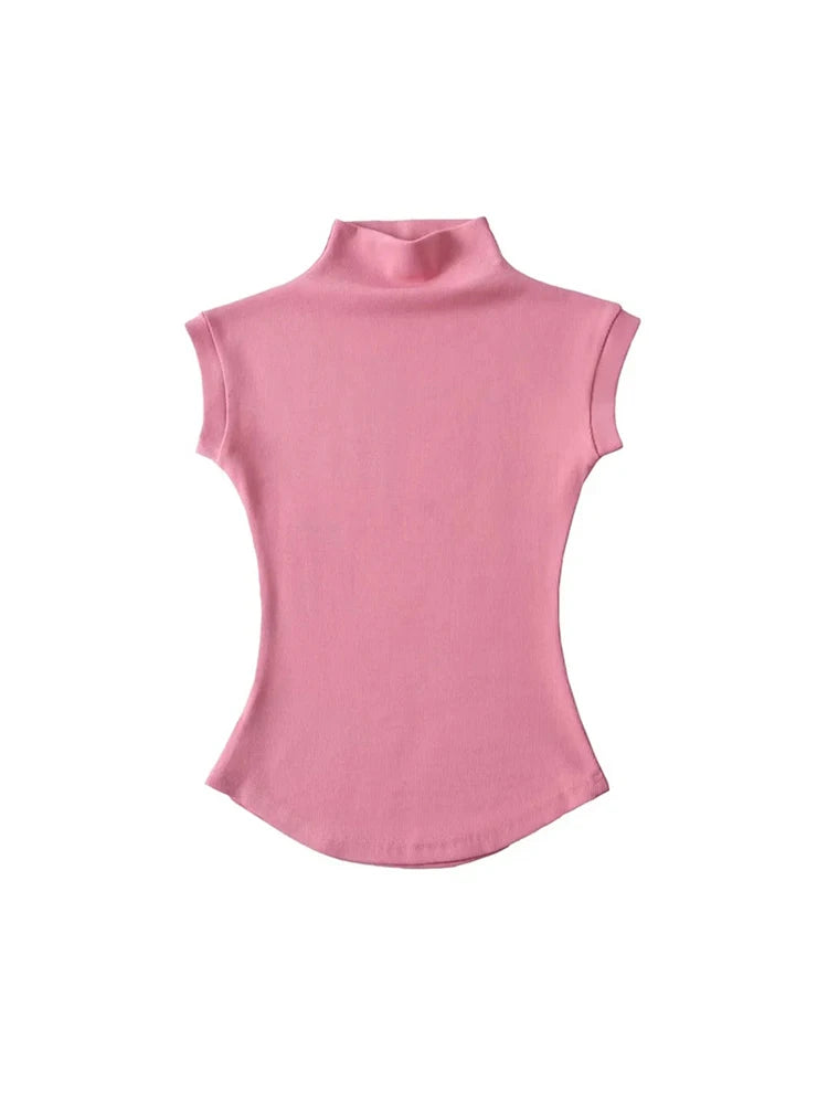 Women’s Sleeveless Turtleneck Top – Slim Fit Stretch Summer Pullover Tee UK