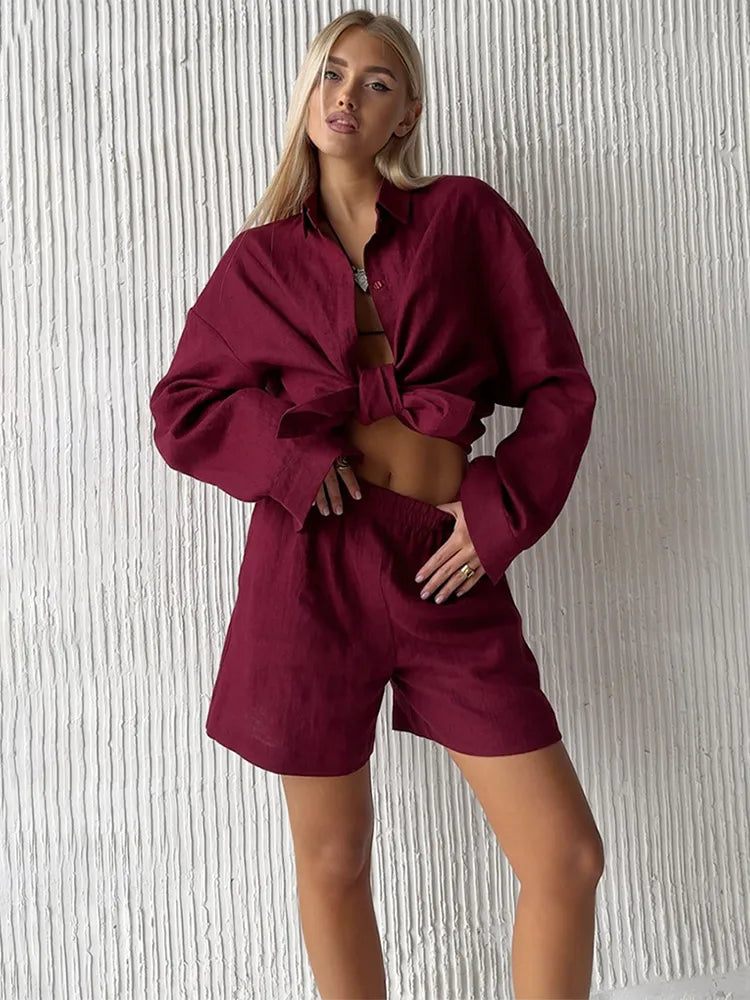 Cotton Linen Shirt Pants Set – Women’s Casual Loose Fit Suit Anitrendy UK Spring 2025