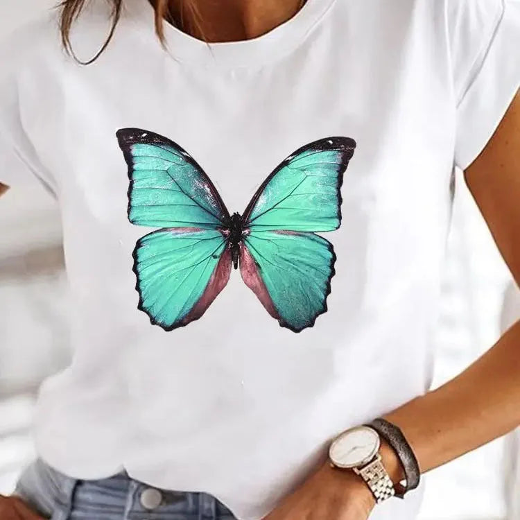 Women Casual Summer T-shirt – Loose Fit O-Neck Basic Tee with Trendy Heart Print UK