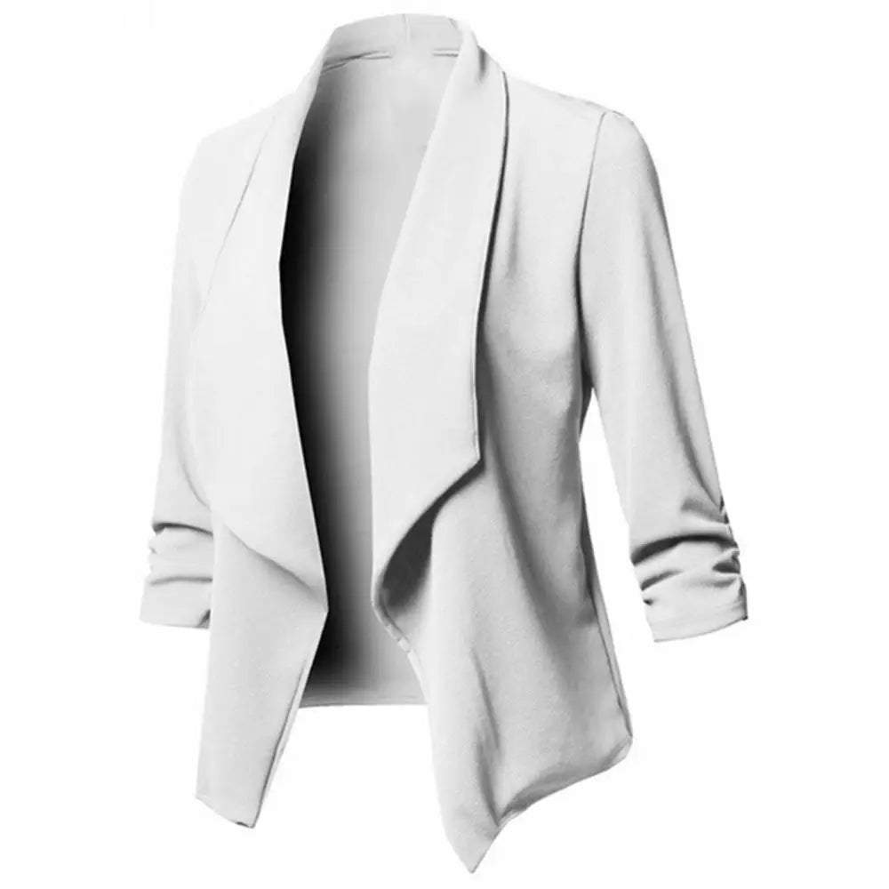 Oversize Cardigan Open Front – Solid Color Long Sleeve Slim Fit Office Lady Coat, S to 5XL
