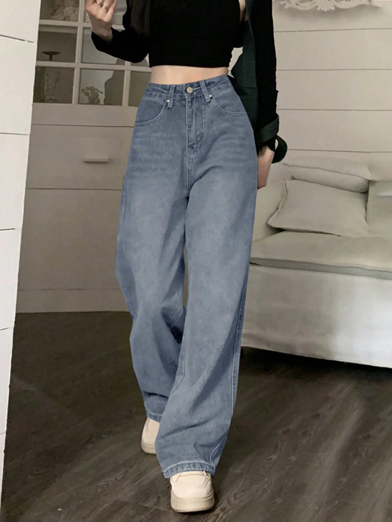 Women’s High Waist Wide Leg Jeans – Retro Vintage Slimming Mop Pants UK