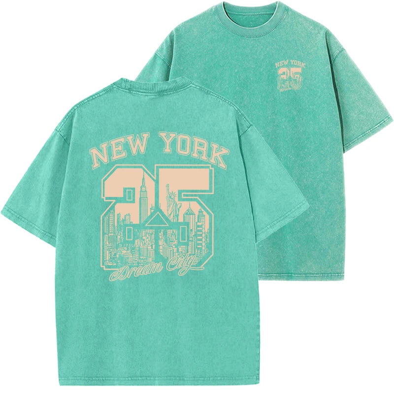 New York City Funny Print Woman T Shirts Summer Vintage Washed Cotton Breathable Tee Shirt Fashion Casual Home Tshirt