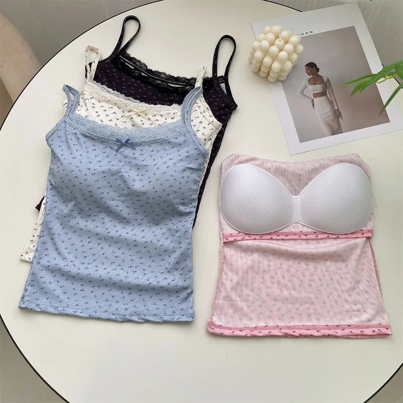 Summer Print Crop Tops for Women – Bow Lace Camisole, Sexy Backless Tank Top Y2K Streetwear
