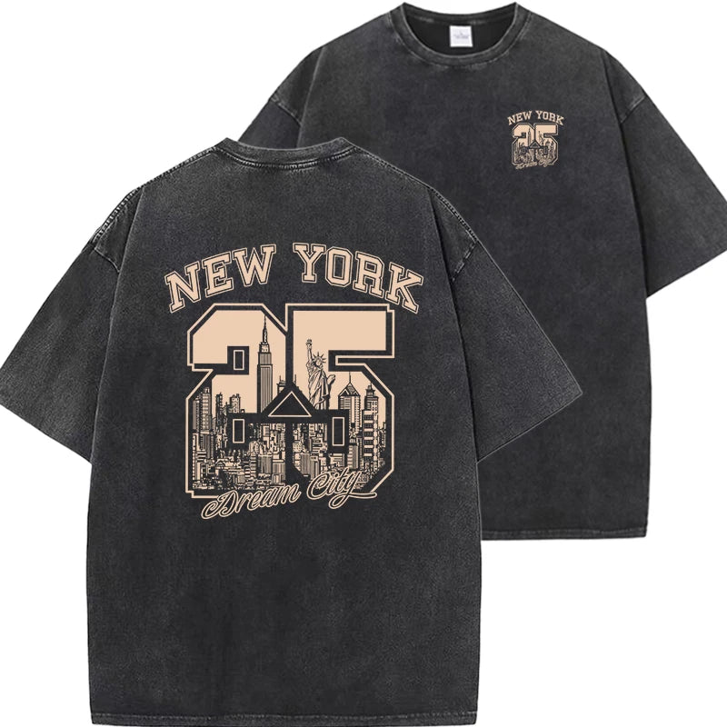 New York City Funny Print Woman T Shirts Summer Vintage Washed Cotton Breathable Tee Shirt Fashion Casual Home Tshirt