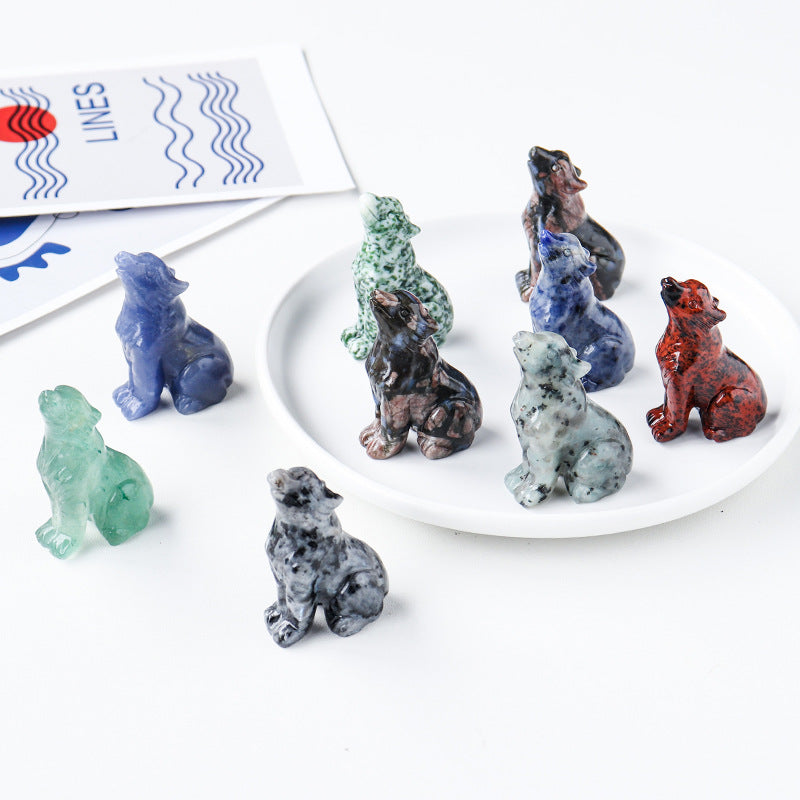 Crystal Wolf Cub Figurine – Natural Gemstone Animal Ornament | crystal Decoration Item