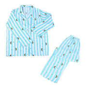 Cute Cartoon Q Print Lightweight Long Sleeve Pants Pajama Set Cute Home Wear Casual Wear Two Piece Set Men and Women Summer Light Weight