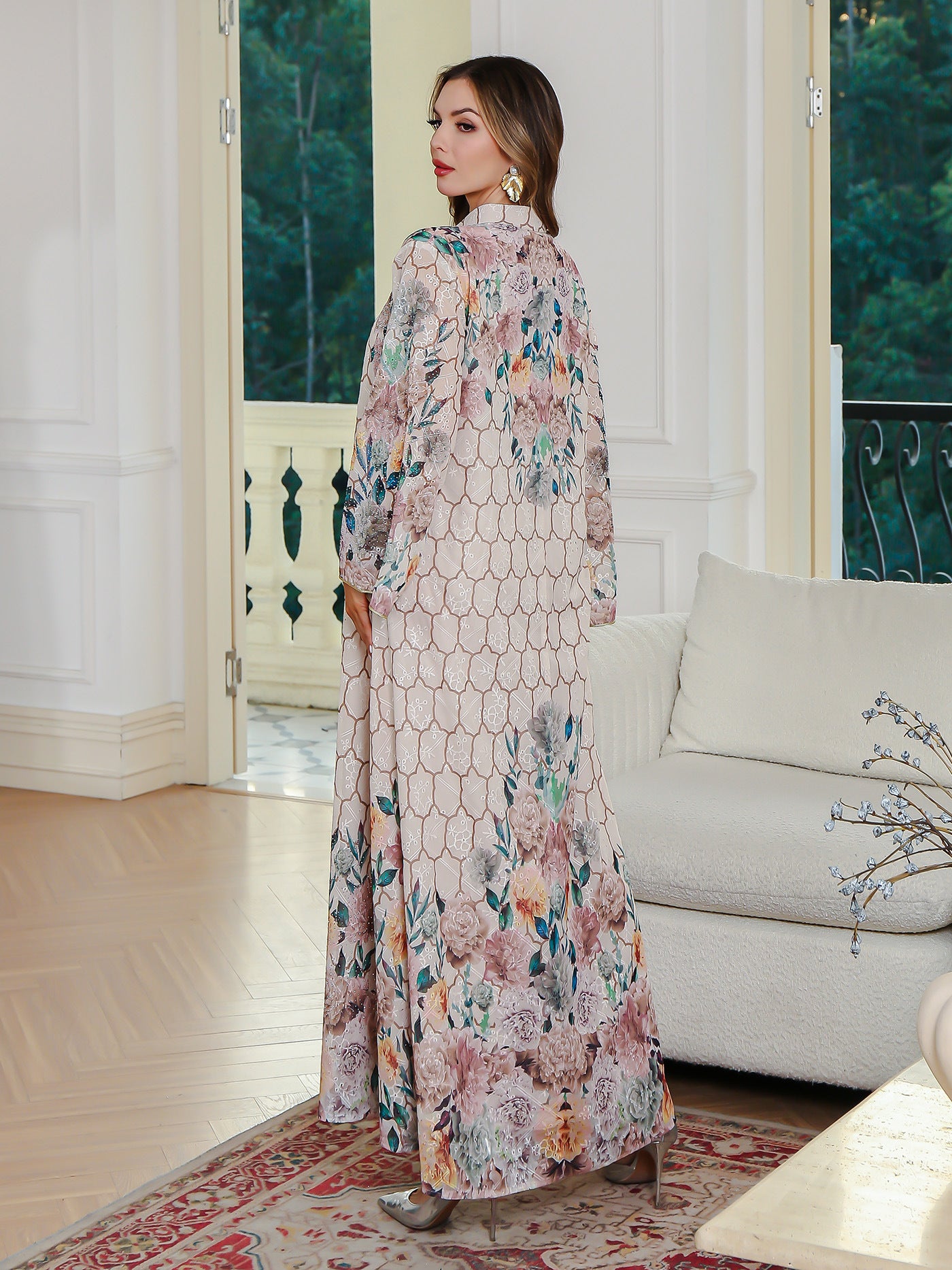 Elegant Embroidered Printed Muslim Long Dress Women's Clothing