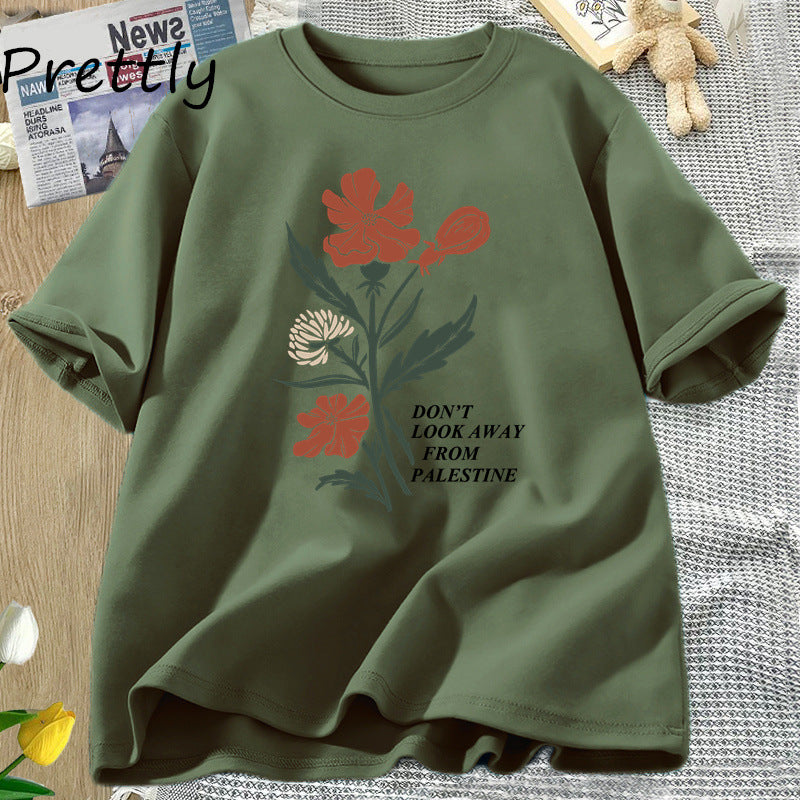 Don't Look Away From Palestine Flag T-shirts Flowers Design