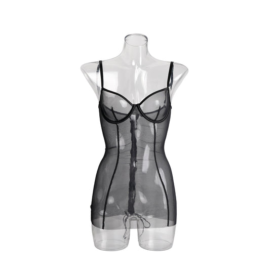 New suspender long skirt sexy lingerie sexy mesh transparent tight fitting hip hugging jumpsuit