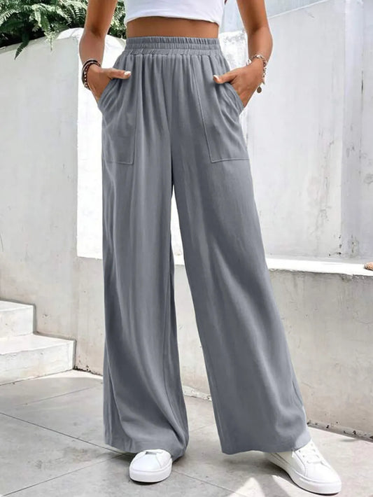 Women's mid rise straight leg pants loose sports solid color pocket casual pants