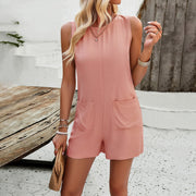 European and American women's clothing, spring and summer temperament, casual, solid color, and short jumpsuit