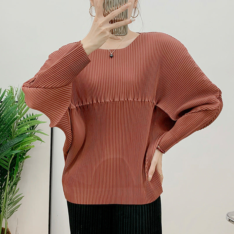 Anitrendy Women’s Pleated Long Sleeve Top – Elegant Solid Color Slim Fit Autumn Shirt for Stylish Everyday Wear