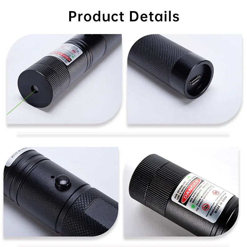 High Power Rechargeable Laser Pointer Pen – Green, Red & Violet Beam with USB Charging