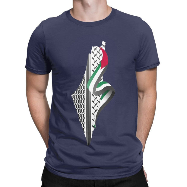 Retro Palestine Map T-shirt Men's Round Neck Cotton T-shirt Short sleeved T-shirt