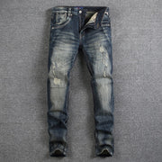 Retro Design Fashion Mens Jeans High Quality Nostalgia Wash Slim Fit Denim Ripped Jeans For Men Brand Streetwear Biker Jeans