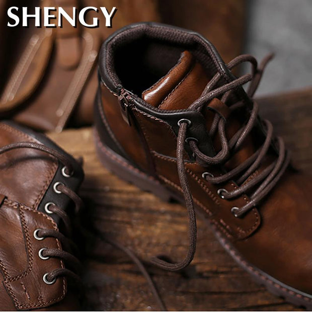 Men Shoes Autumn Winter Boots Retro Style Ankle Boots Lace Up.