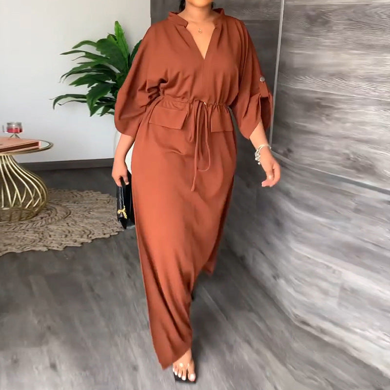 Elegant and fashionable solid color long high waisted dress for women