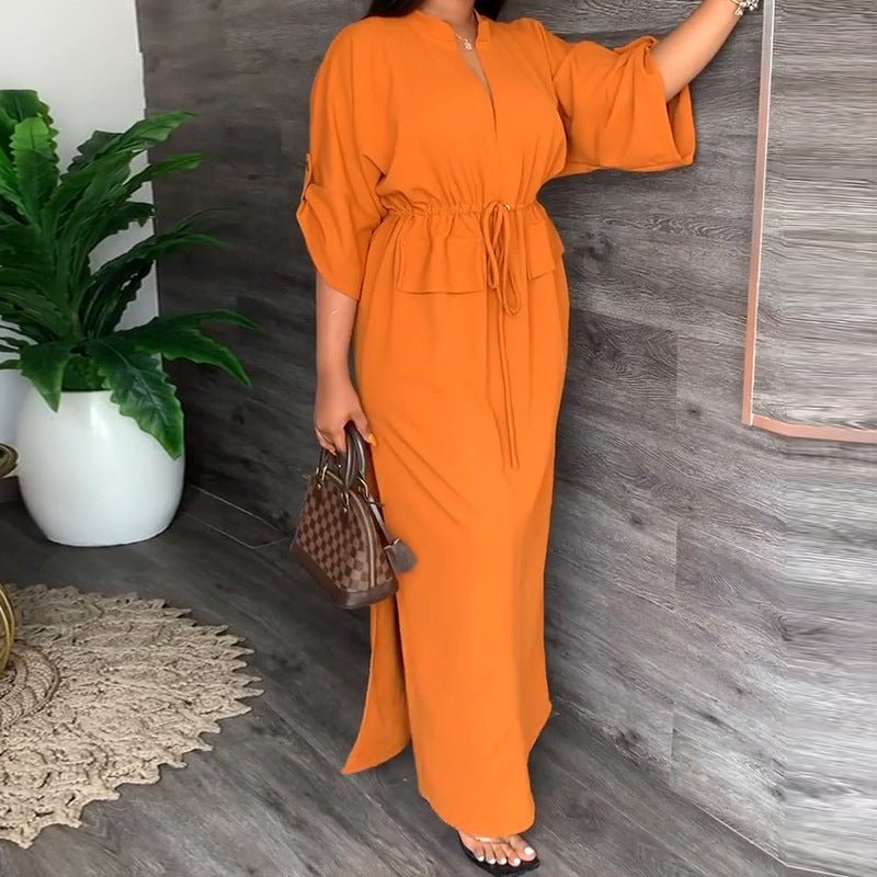 Elegant and fashionable solid color long high waisted dress for women