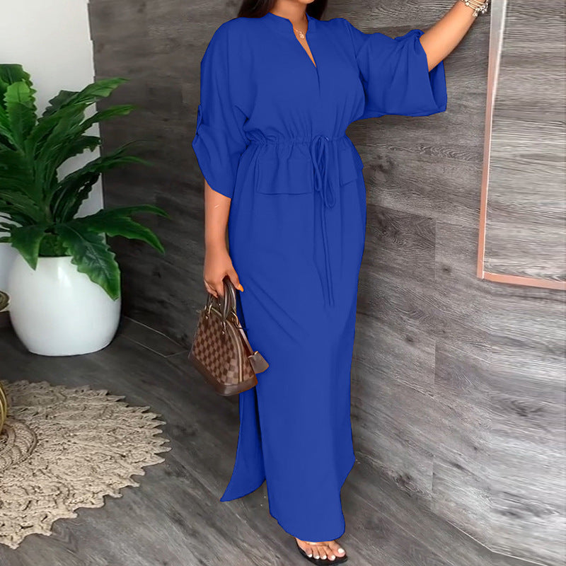Elegant and fashionable solid color long high waisted dress for women