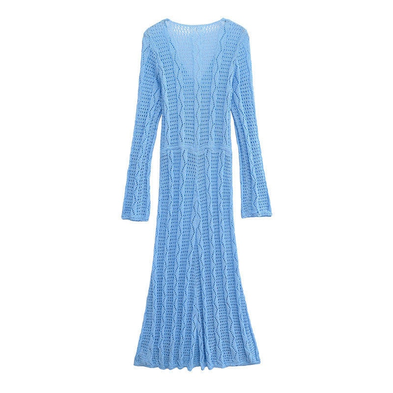 New women's clothing European and American fashion elegant temperament long sleeved V-neck knitted jumpsuit