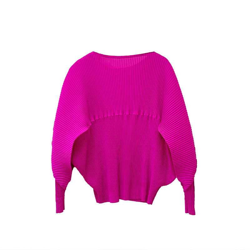 Anitrendy Women’s Pleated Long Sleeve Top – Elegant Solid Color Slim Fit Autumn Shirt for Stylish Everyday Wear