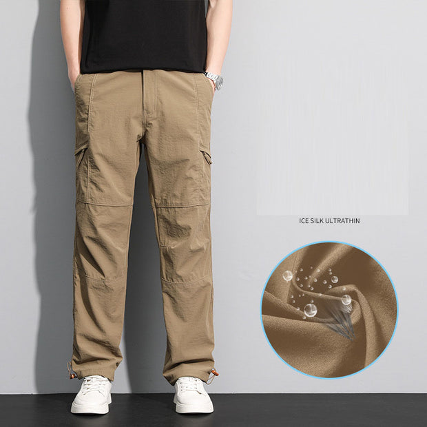 Men's summer thin multi pocket straight leg workwear pants