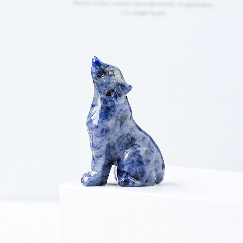 Crystal Wolf Cub Figurine – Natural Gemstone Animal Ornament | crystal Decoration Item