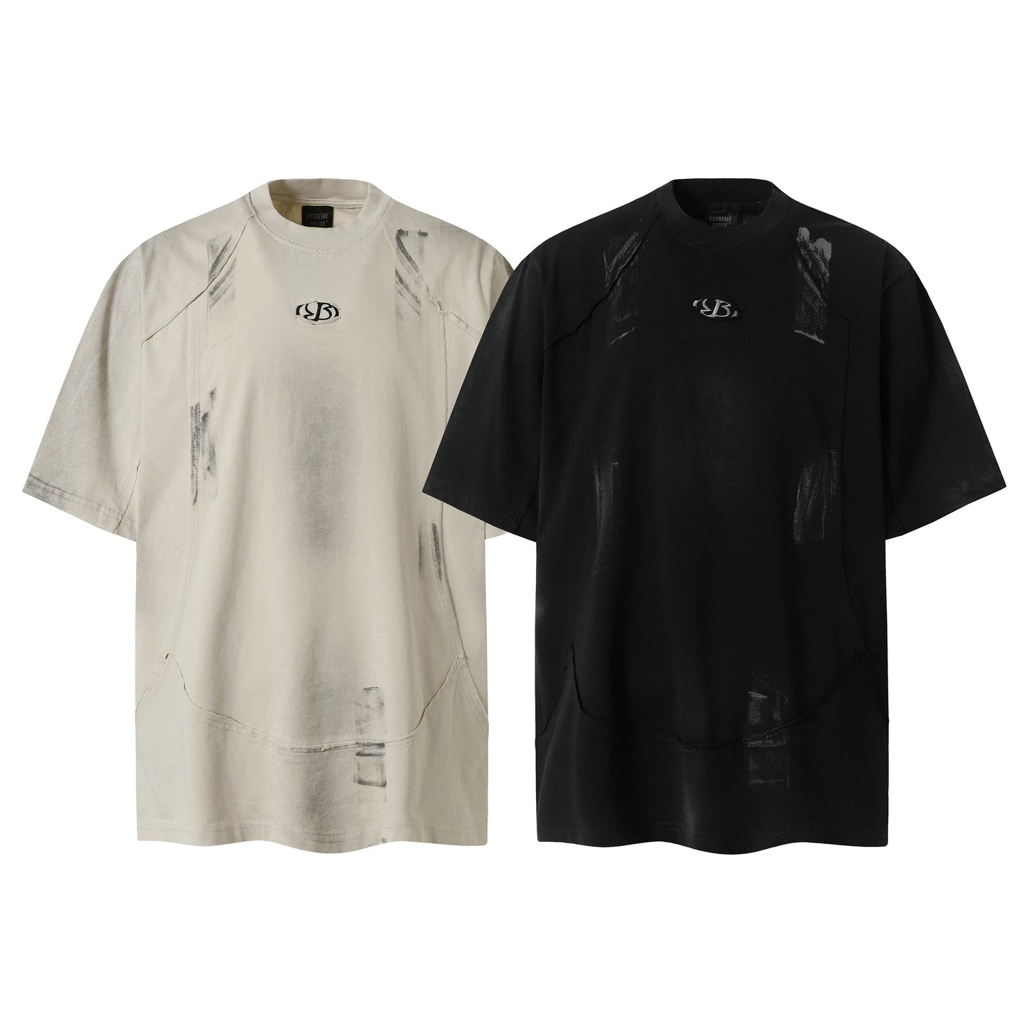 Washed Personalized Graffiti Spliced T-Shirt Short Sleeve