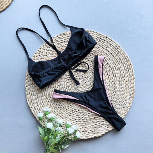 Style Bikini Set with Splicing Design for Women