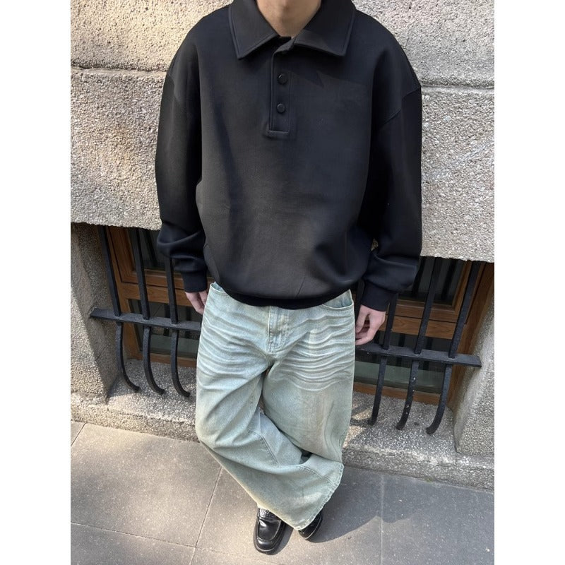 Spring and Autumn Polo collar sweatshirt men's pullover long sleeved shirt