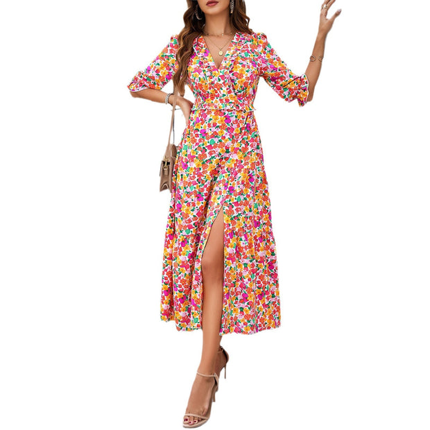 European and American women's summer vacation casual printed dress