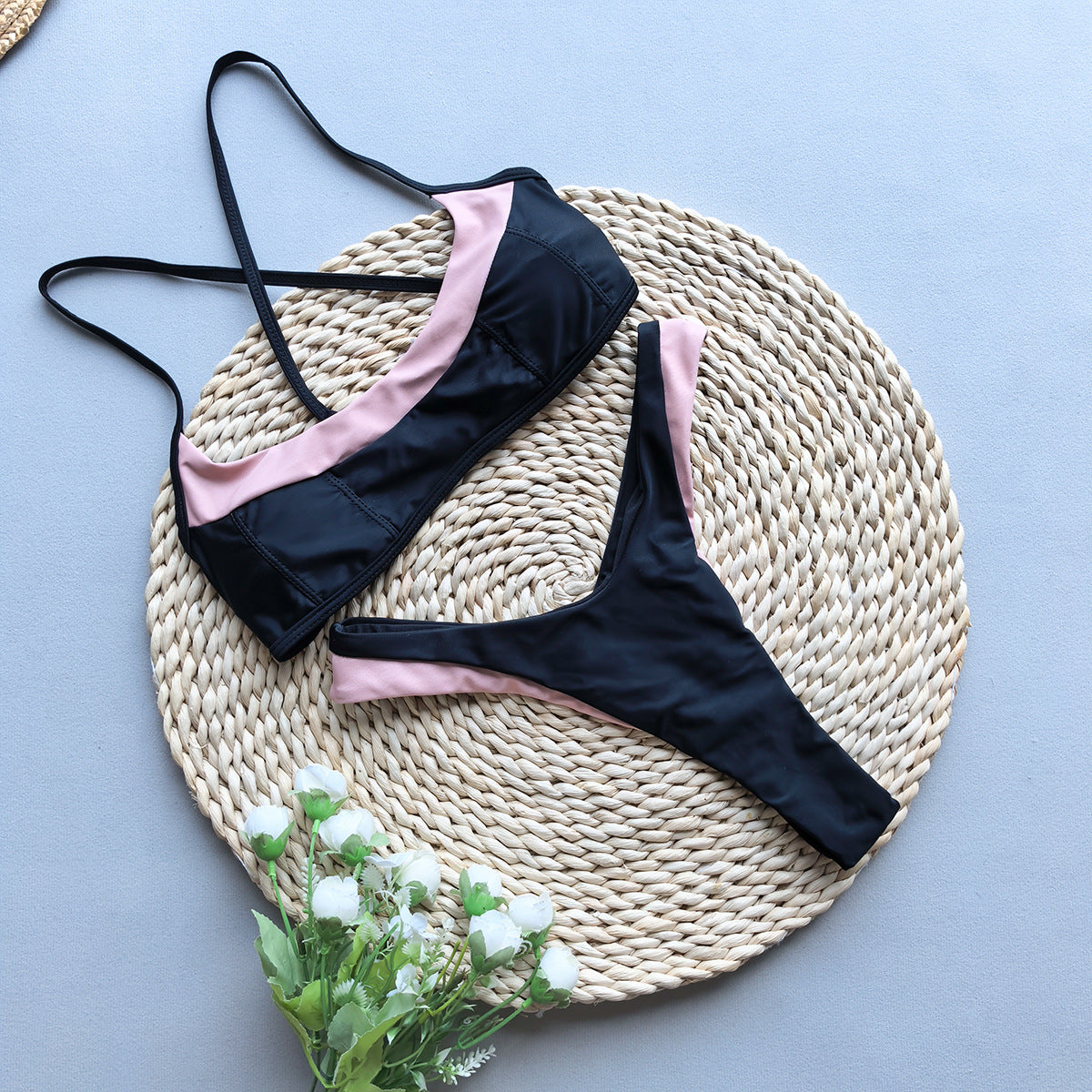 Style Bikini Set with Splicing Design for Women