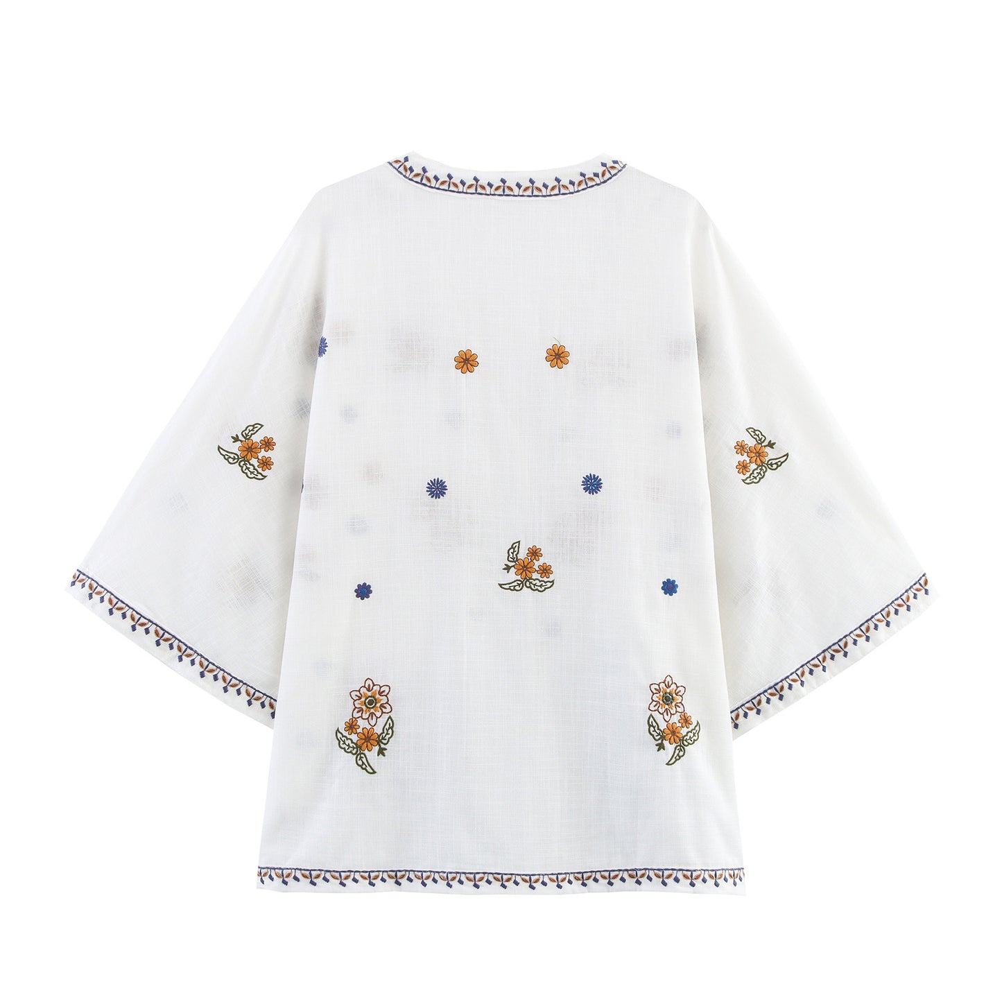 Women's Fashion Elegant V-neck Embroidered Long-sleeved Shirt