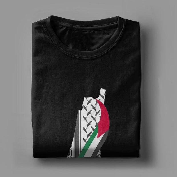 Retro Palestine Map T-shirt Men's Round Neck Cotton T-shirt Short sleeved T-shirt