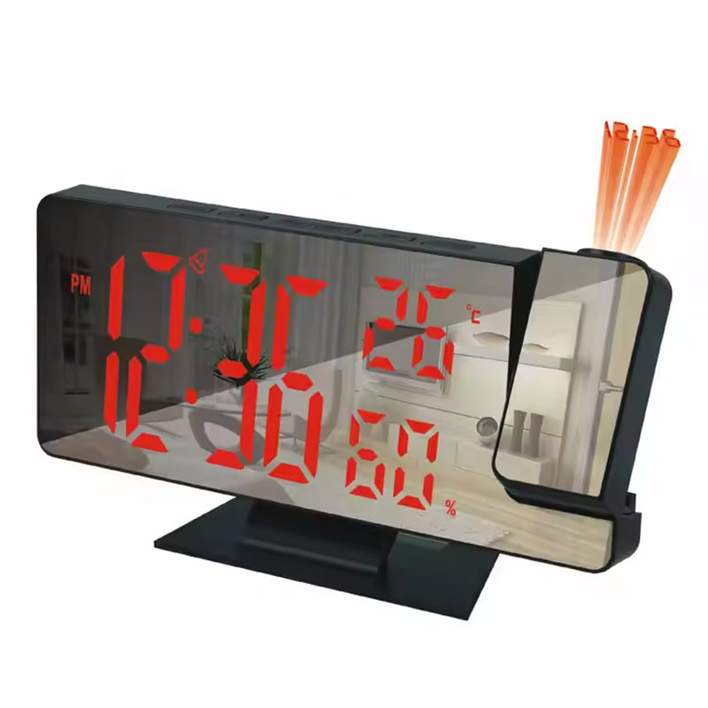 Digital Alarm Clock with Mirror Display, Projection, Temperature & Humidity – USB Powered