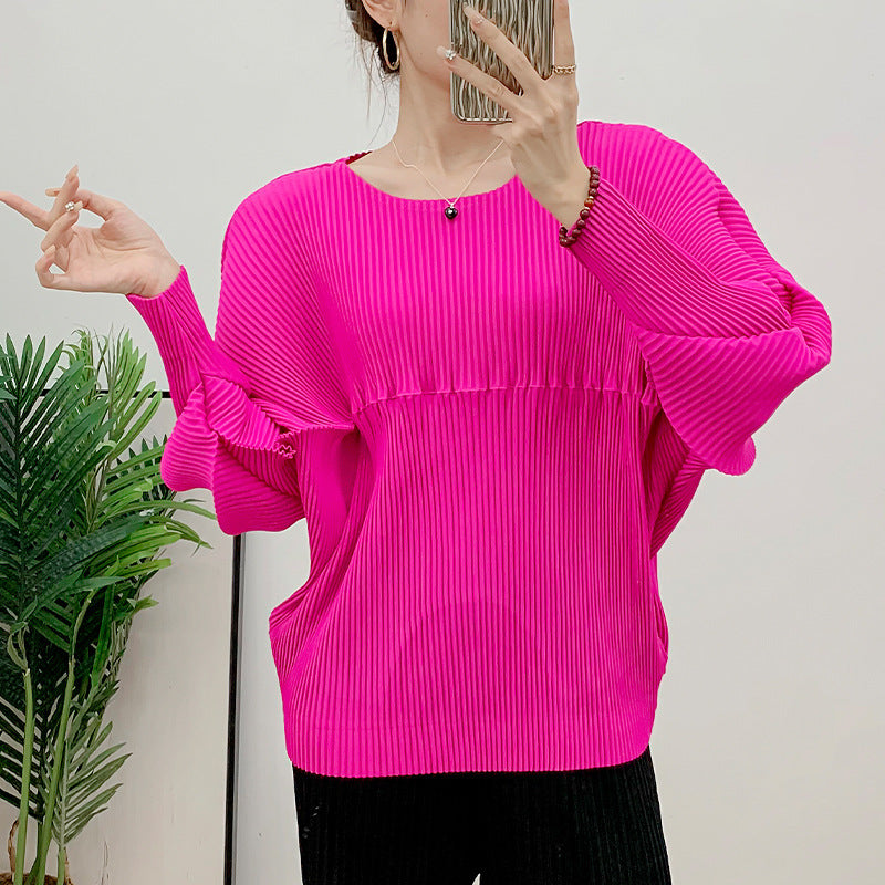 Anitrendy Women’s Pleated Long Sleeve Top – Elegant Solid Color Slim Fit Autumn Shirt for Stylish Everyday Wear