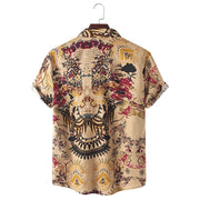 Fashionable ethnic style printed short sleeved lapel men's shirt