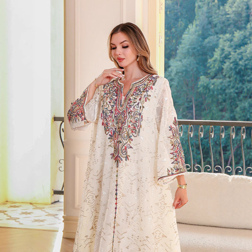 Middle East Muslim Long Robe Embroidered Women's Long Dress