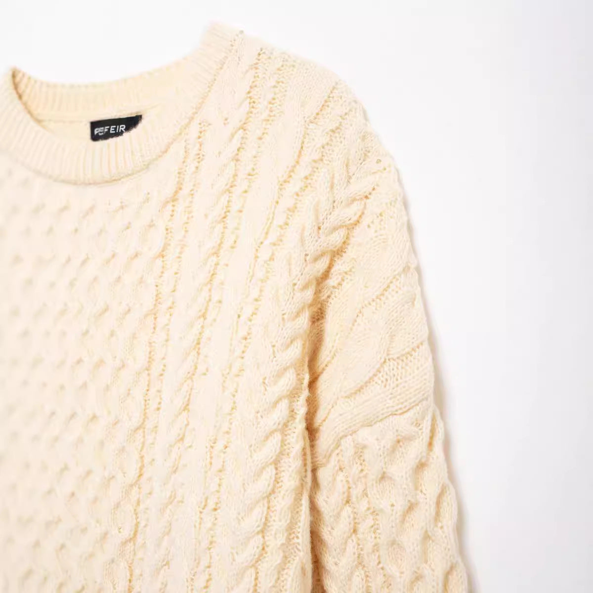 European and American autumn new round neck long sleeved eight strand braided loose knit sweater for women