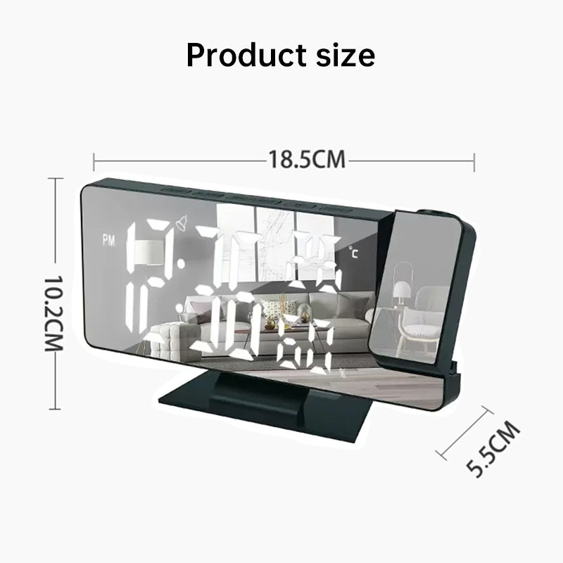 Digital Alarm Clock with Mirror Display, Projection, Temperature & Humidity – USB Powered