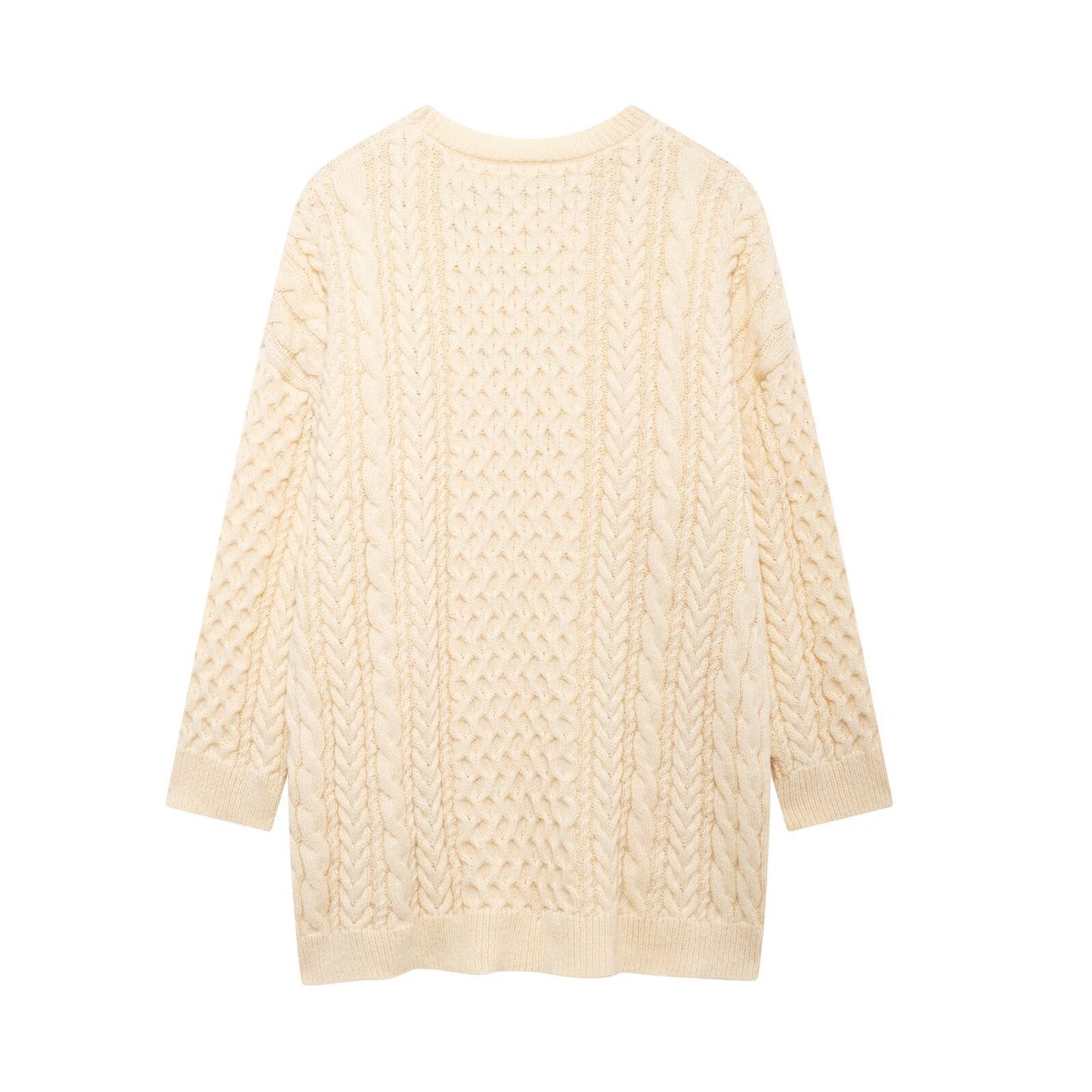 European and American autumn new round neck long sleeved eight strand braided loose knit sweater for women